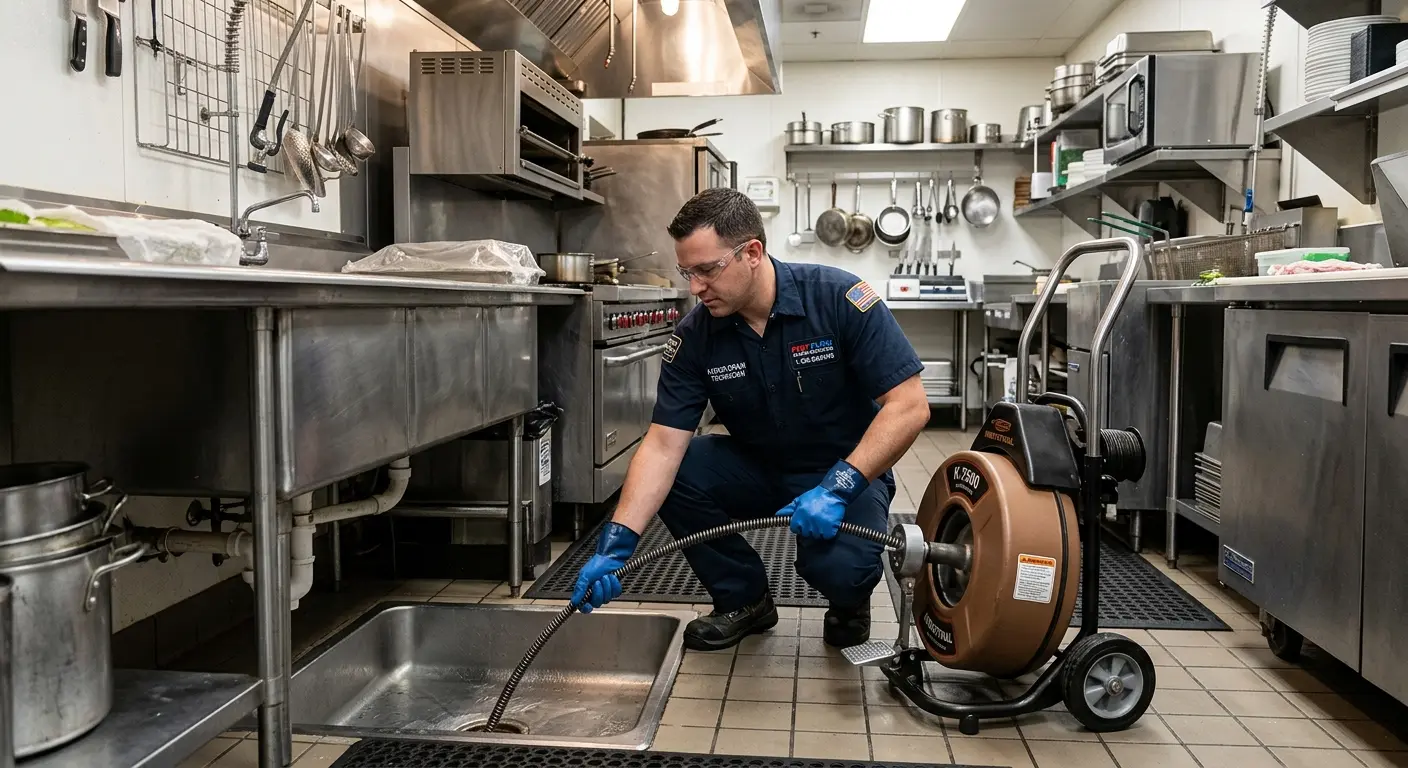 Commercial drain cleaning service in a restaurant kitchen in St. Clair Shores